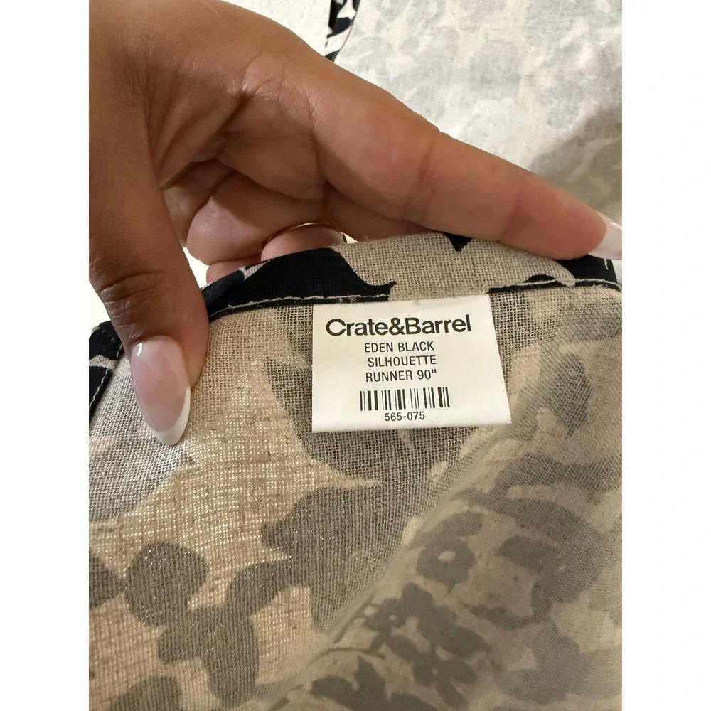 Crate & Barrel Eden Black Silhouette Floral Table Runner 90